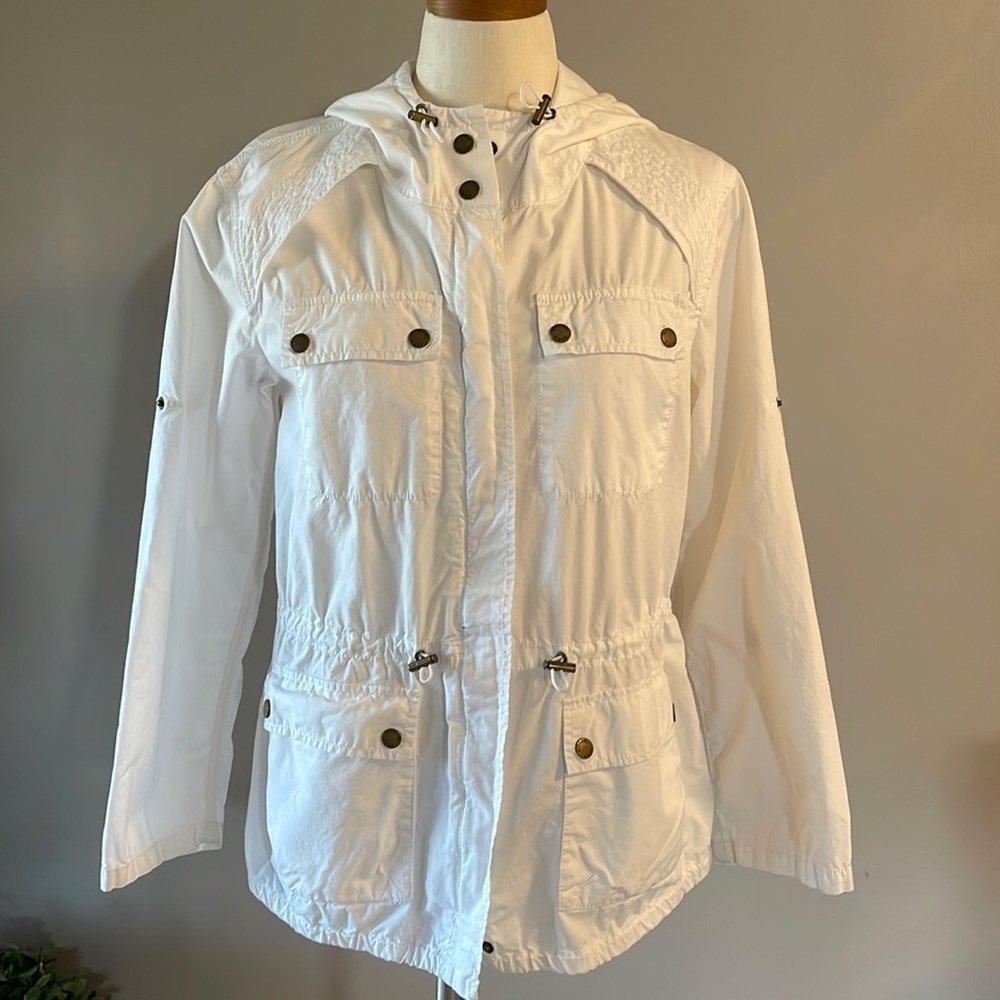Michael Kors woman’s spring summer white 100% cotton jacket lightweight hood XS